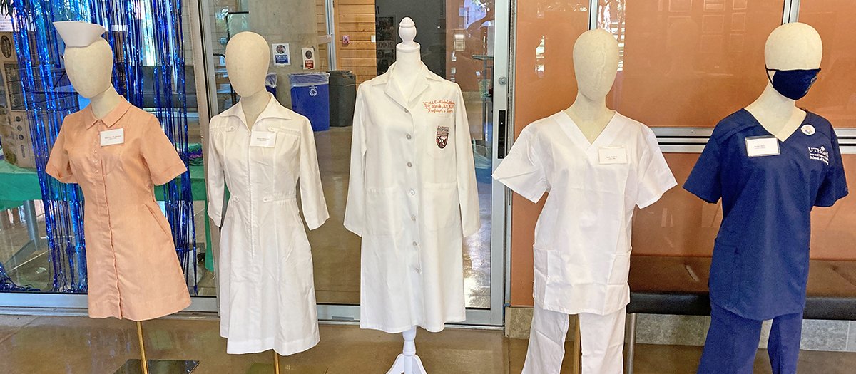 Nursing student uniforms through the decades.