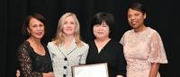 Pictured (L-R): Beverly Malone, President and CEO, National League for Nursing; Cathy Rozmus, Erica Yu.