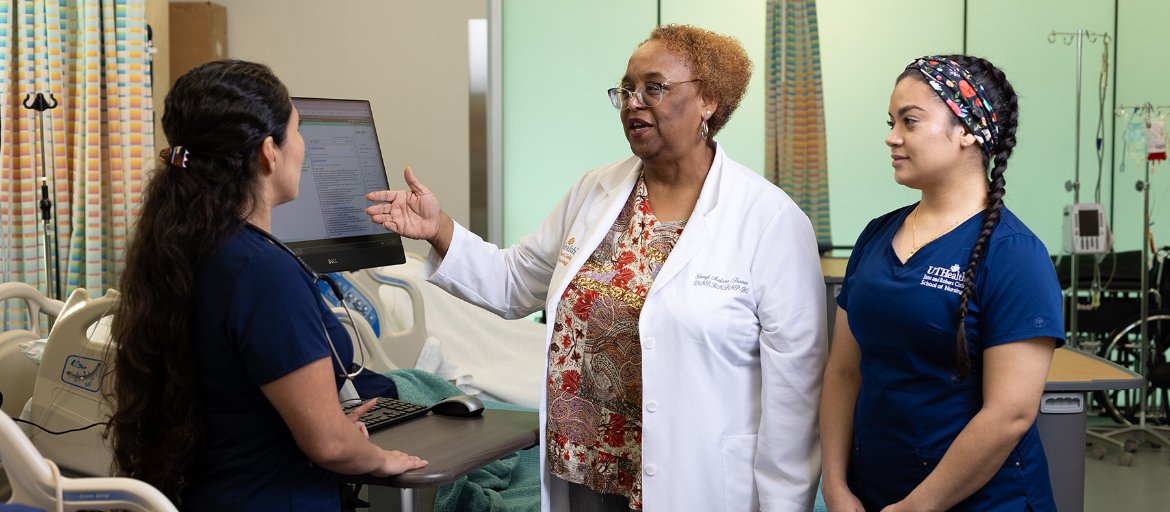 Assistant Professor Sheryl Malone-Thomas shows nursing students EPIC Playground