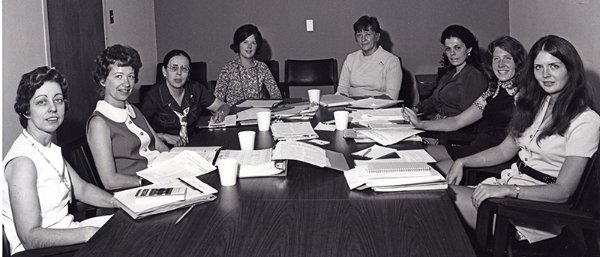 Early faculty members included (L-R) Dorothy Otto, Sylvia Leutz, Ana Valdez, Kathy Kurg, Barbara Sims, Angela Leal, Patti O’Kane, and Cheryl Levine.