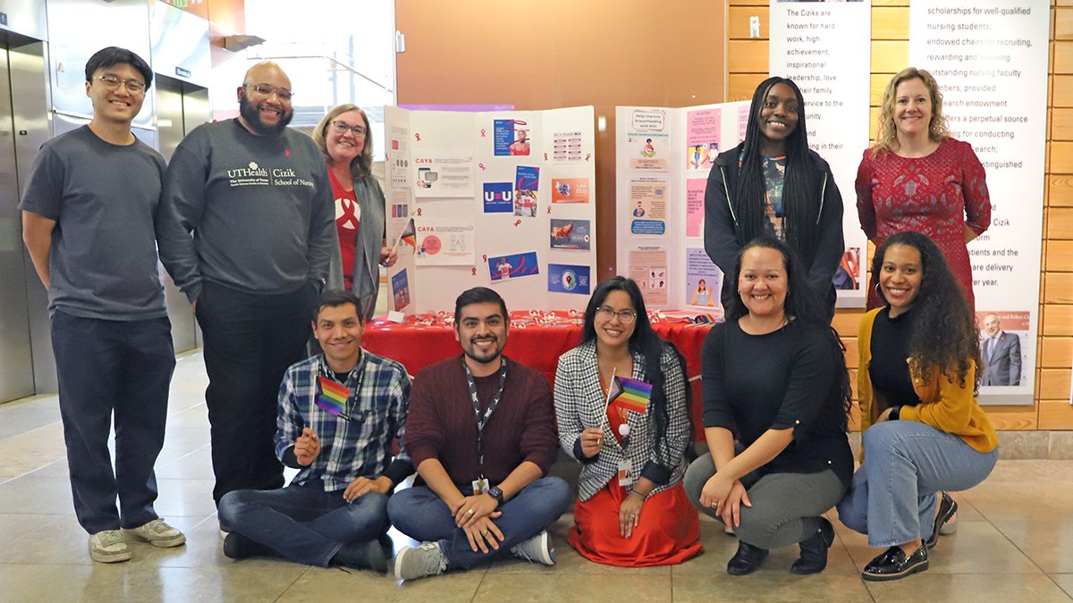 HOUSTON Academy 2.0 trainees from Rice University joined UTHealth Houston HIV researchers to set up a display in the Cizik School of Nursing lobby in preparation for the Dec. 1 World AIDS Day commemoration.