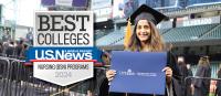 Cizik School of Nursing BSN graduate with U.S. News & World Report badge that says 