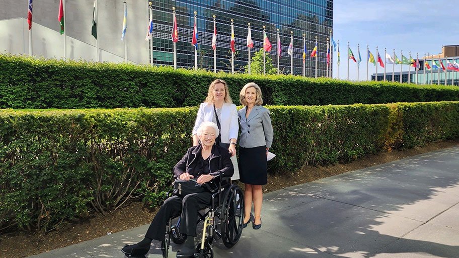 Dean Emerita Patricia L. Starck, Dean Diane Santa Maria, and Vice Dean for Academic Affairs Cathy Rozmus at the United Nations.