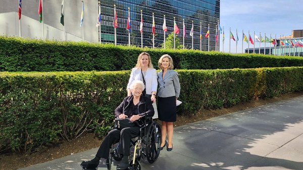 Dean Emerita Patricia L. Starck, Dean Diane Santa Maria, and Vice Dean for Academic Affairs Cathy Rozmus at the United Nations.