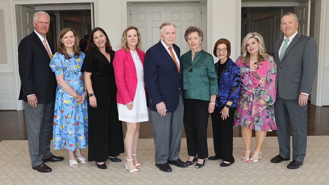 Pictured (L-R): Drew and Beth Crozby, keynote speaker Sarah DiGregorio, Dean Diane Santa Maria, Dr. Joe and Sally Bridges, Professor Nancy Bergstrom, and Jennifer and Todd Darwin.