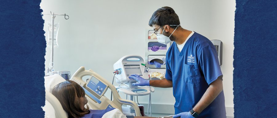 BSN student Saeem Karedia in the Sim Lab