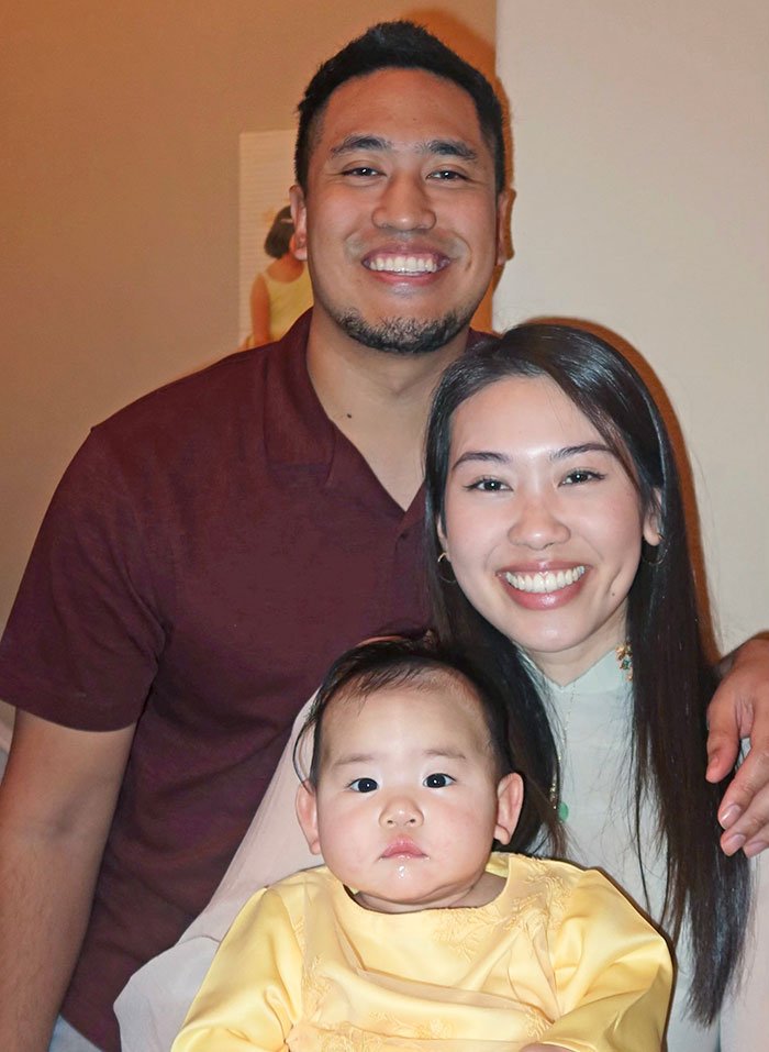 The couple with their five-month-old daughter, Nova.