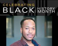 Graphic that reads Celebrating Black History Month with photo of Corian Nickerson.