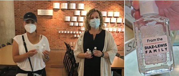 Carla Diaz-Lewis delivers hand sanitizer to Dean Diane Santa Maria