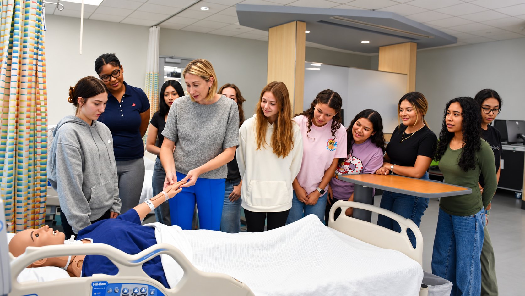 Maja Djukic with summer camp students in the Cizik School of Nursing Sim Lab.