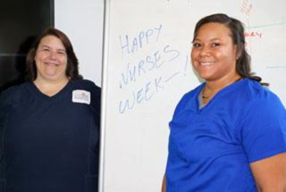 Houston Chronicle Salute to Nurses $1,000 scholarship winners are Jennifer Velasquez (left) and Robyn Mitchell, RN.