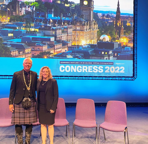 Sigma President Dr. Kenneth Dion congratulates the dean on her induction into the International Nurse Researcher Hall of Fame. Sigma President Dr. Kenneth Dion congratulates the dean on her induction into the International Nurse Researcher Hall of Fame.