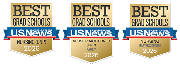 three USNWR badges highlighting the rankings for the DNP and Master's programs