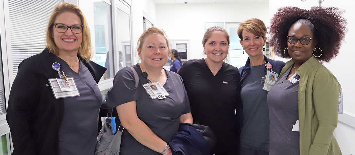 Nurses from the dedicated educational unit at Memorial Hermann visit the sim lab.